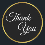 Schwarz, Weiß und Imitate Gold Vielen Dank Runder Aufkleber<br><div class="desc">Dieser Goldaufkleber in Schwarz,  Weiß und Imitat kann mit Ihrem Wunschtext personalisiert werden (abgebildet:Danke). Der Text ist ein weißes Skript. Der goldene Aussehstreifen ist keine Folie.</div>