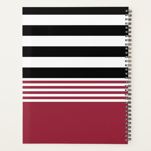 Schwarz, Weiß und Jester Rot Streifen Personalisie Planer (Rückseite)