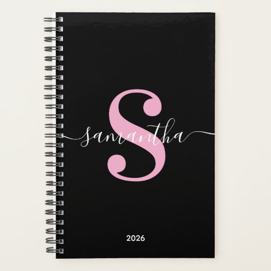 Schwarz-weiß und leicht rosa Modernes Monogramm Planer (Vorderseite)