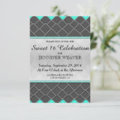 Schwarz, Weiß und Neon Aquamarin Modernes, elegant Einladung (Stehend Vorderseite)