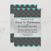 Schwarz, Weiß und Neon Aquamarin Modernes, elegant Einladung (Vorne/Hinten)