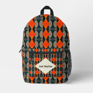 Schwarz Weiß und Orange Ethnisches Geometrisches M Bedruckter Rucksack