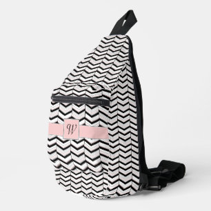 Schwarz Weiß und Rosa Chevron Crossbody Bag