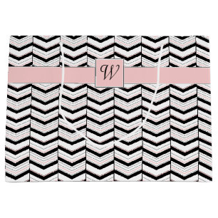 Schwarz Weiß und Rosa Chevron Karo Geschenktasche Große Geschenktüte