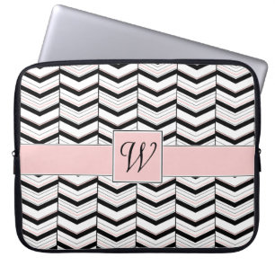Schwarz Weiß und Rosa Chevron-Laptop-Hülle Laptopschutzhülle