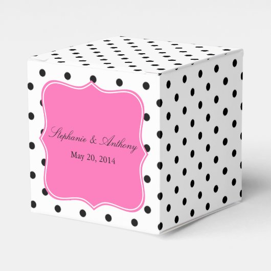 Schwarz, Weiß und Rosa Polka Dot Wedding Geschenkschachtel (Vorderseite)