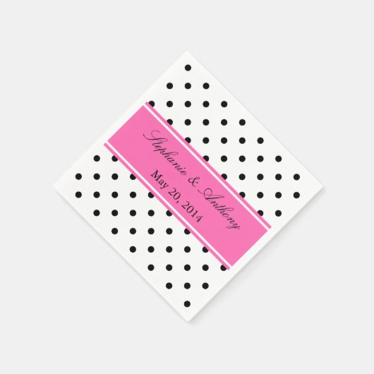 Schwarz, Weiß und Rosa Polka Dot Wedding Serviette (Ecke)