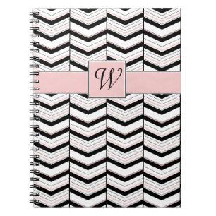 Schwarz Weiß und Rosé Chevron Notizbuch Notizblock