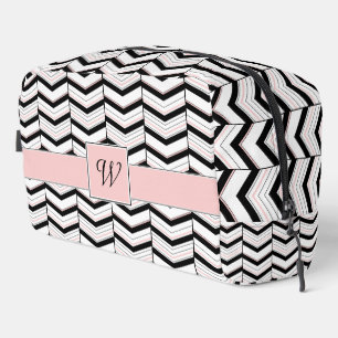 Schwarz Weiß und Rosé Chevron Waschbeutel