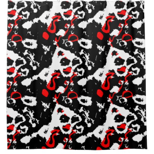 Schwarz-weiß und rot Abstrakt Duschvorhang (Vorderseite)