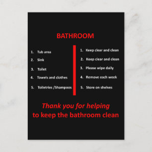 Schwarz, Weiß und Rot Badezimmer Danke, Signage Postkarte