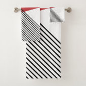 Schwarz, Weiß und Rot einfache geometrische Kunst Badhandtuch Set (Insitu)