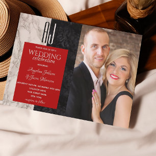 Schwarz-Weiß- und Rot-Foto-Hochzeit Einladung