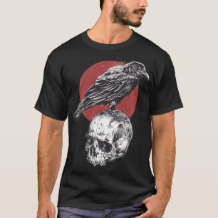Schwarz, weiß und rot-goldenes Design Skull Raven T-Shirt