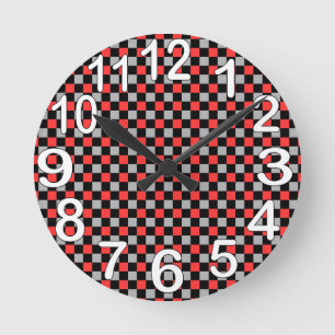 Schwarz-weiß und Rot kariert Runde Wanduhr