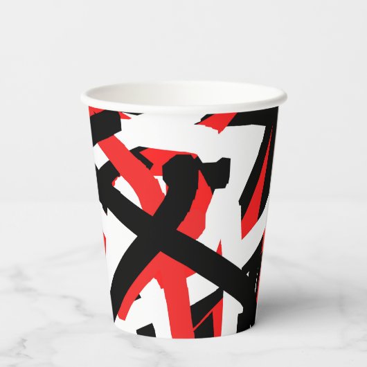 Schwarz, Weiß und Rot Pappbecher (Rückseite)