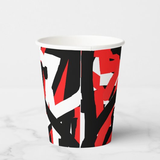 Schwarz, Weiß und Rot Pappbecher (Rechts)