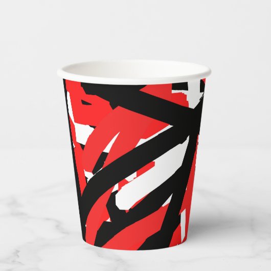 Schwarz, Weiß und Rot Pappbecher (Vorderseite)