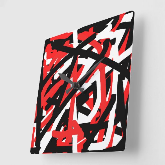 Schwarz, Weiß und Rot Quadratische Wanduhr (Winkel)