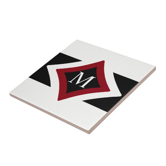 Schwarz, Weiß und Rot Stilvoll Diamant geformt Mon Fliese (Seite)