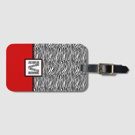 Schwarz-weiß und rot 🦓 Zebra Monogramm Gepäckanhänger (Vorderseite (Horizontal))