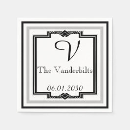 Schwarz, Weiß und Silber Art Deco Rahmen Wedding Serviette