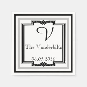 Schwarz, Weiß und Silber Art Deco Rahmen Wedding Serviette