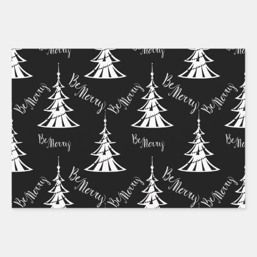 Schwarz, Weiß und Silber Weihnachten Geschenkpapier Set (Vorderseite)