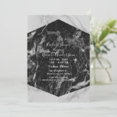 Schwarz-weiß- und Silbermarmor Modernes Brautparty Einladung (Stehend Vorderseite)