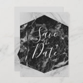 Schwarz-weiß- und Silbermarmor Modernes Save the D Ankündigungspostkarte (Vorne/Hinten)
