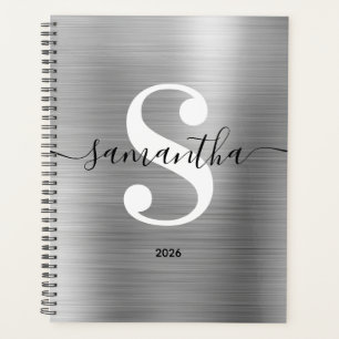 Schwarz-Weiß- und Silberner moderner Stil Monogram Planer