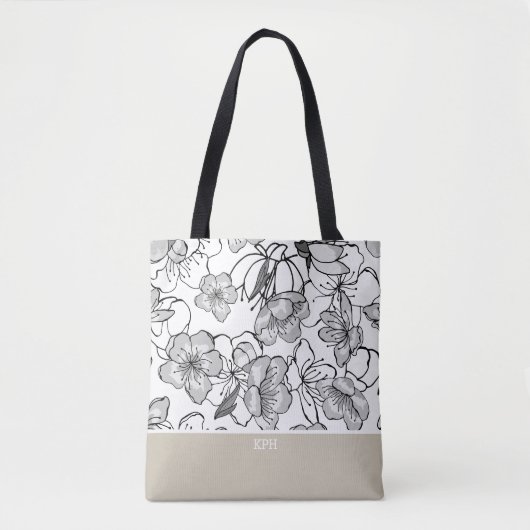 Schwarz, Weiß und Tan mit Monogramm Tasche (Vorderseite)