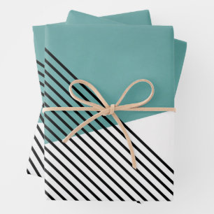 Schwarz, Weiß und Türkis, einfache geometrische Ku Geschenkpapier Set