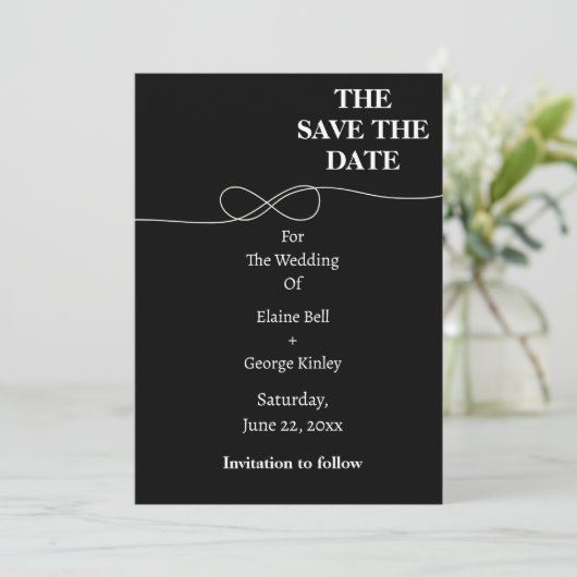 Schwarz-Weiß-Unendlichkeit Save the Date (Stehend Vorderseite)