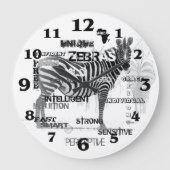 Schwarz-Weiß-Unique-Zebras-Typografie Große Wanduhr (Vorderseite)