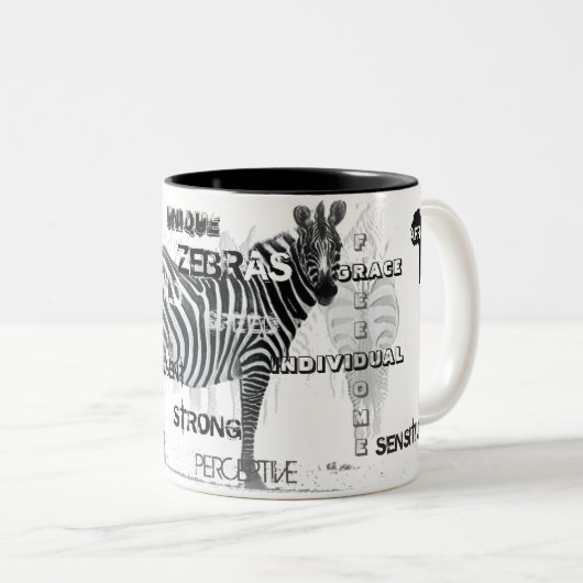 Schwarz-Weiß-Unique-Zebras-Typografie Zweifarbige Tasse (VorderseiteRechts)