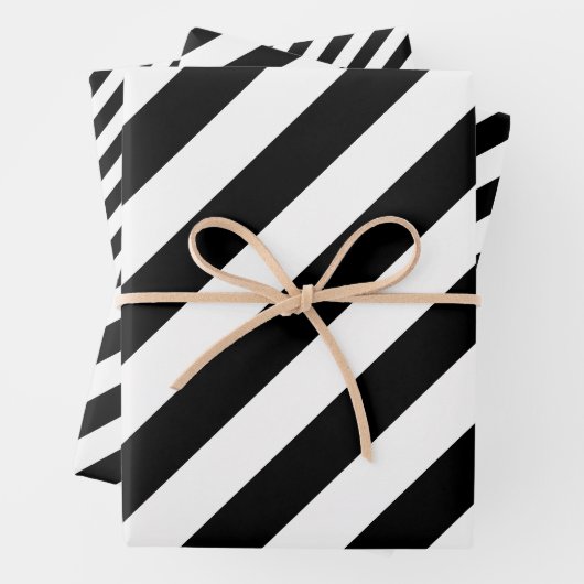 Schwarz-Weiß Unterschiedliche Größen Diagonale Str Geschenkpapier Set (Beispiel)