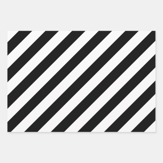 Schwarz-Weiß Unterschiedliche Größen Diagonale Str Geschenkpapier Set (Vorderseite)