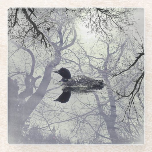 Schwarz-Weiß-Untersetzer auf einem See Glasuntersetzer (Vorderseite)