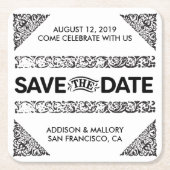 Schwarz-Weiß-Untersetzer Save the Date Rechteckiger Pappuntersetzer (Vorderseite)