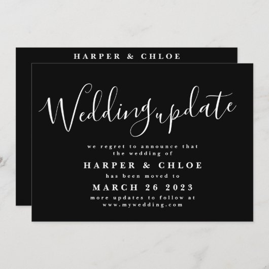 Schwarz-Weiß-Update-Änderung des Datums der Versch Save The Date (Vorne/Hinten)