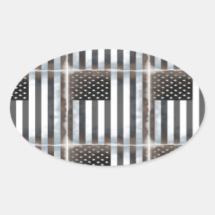 Schwarz-weiß US-amerikanische Flagge Ovaler Aufkleber