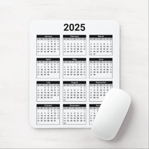 Schwarz-Weiß-USA-Kalender 2025 Mousepad