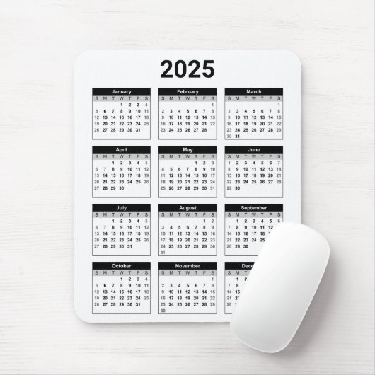 Schwarz-Weiß-USA-Kalender 2025 Mousepad (Mit Mouse)