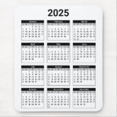 Schwarz-Weiß-USA-Kalender 2025 Mousepad (Vorne)