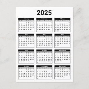 Schwarz-Weiß-USA-Kalender 2025 Postkarte