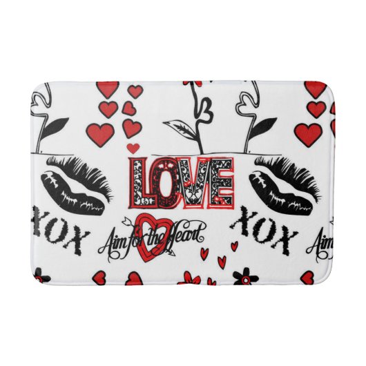 Schwarz-weiß Valentine Motif Bad Mat Badematte (Vorderseite)