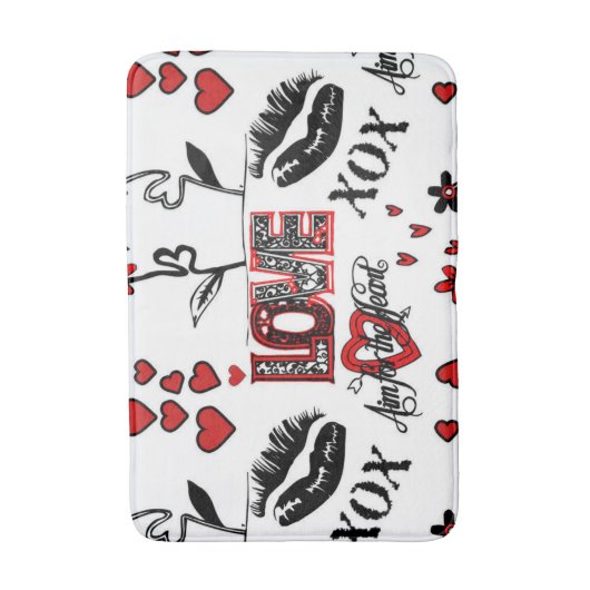 Schwarz-weiß Valentine Motif Bad Mat Badematte (Vorderseite Vertikal)