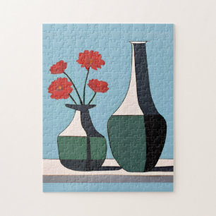 Schwarz-Weiß-Vasen mit roten Blume Puzzle