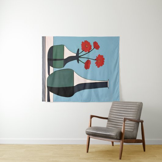 Schwarz-Weiß-Vasen mit roten Blume Wandteppich (Beispiel (Horizontal))